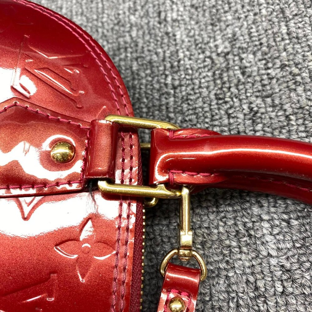 100% Authentic Louis Vuitton Alma BB Red Monogram Patent Leather Satchel - Picture 12 of 16
